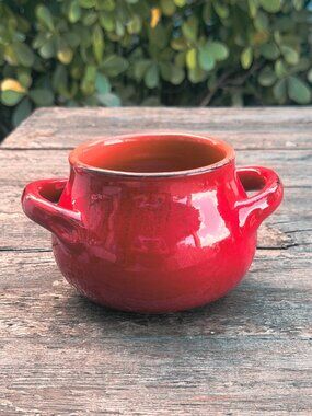 Vintage DE SILVA Italy Red Terracotta Double Handle Casserole Soup Dip Bowl